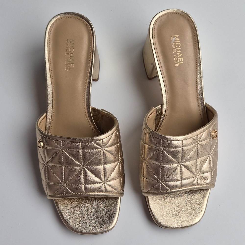 Michael Kors Metallic Gold Quilted Block Heel Mules - Picture 11 of 11